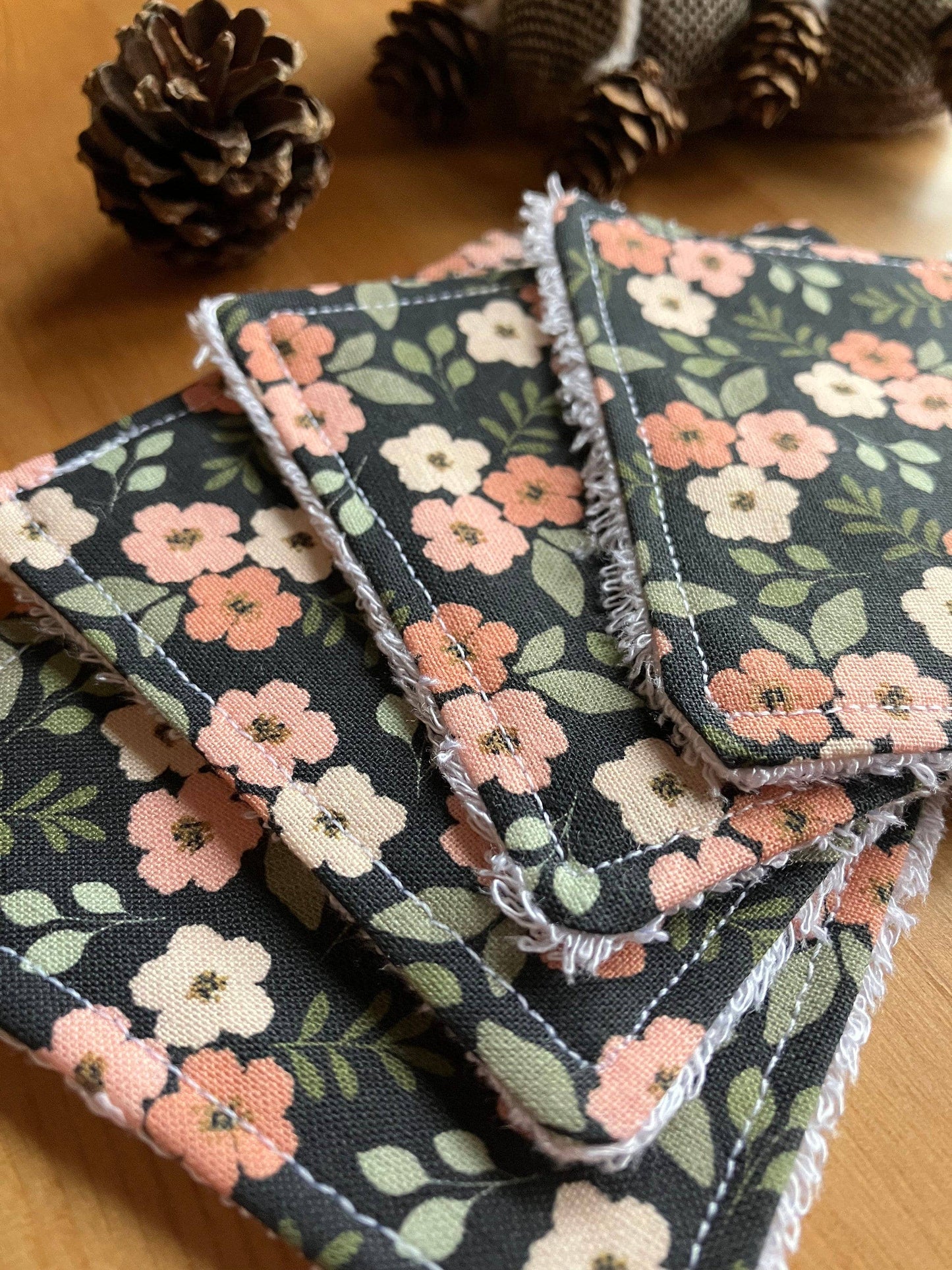 Reusable Face Wipes Dark Floral Pattern