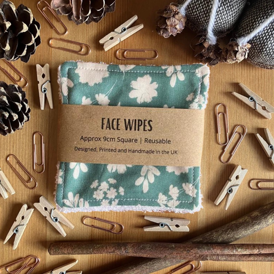 Reusable Face Wipes Green Floral Pattern